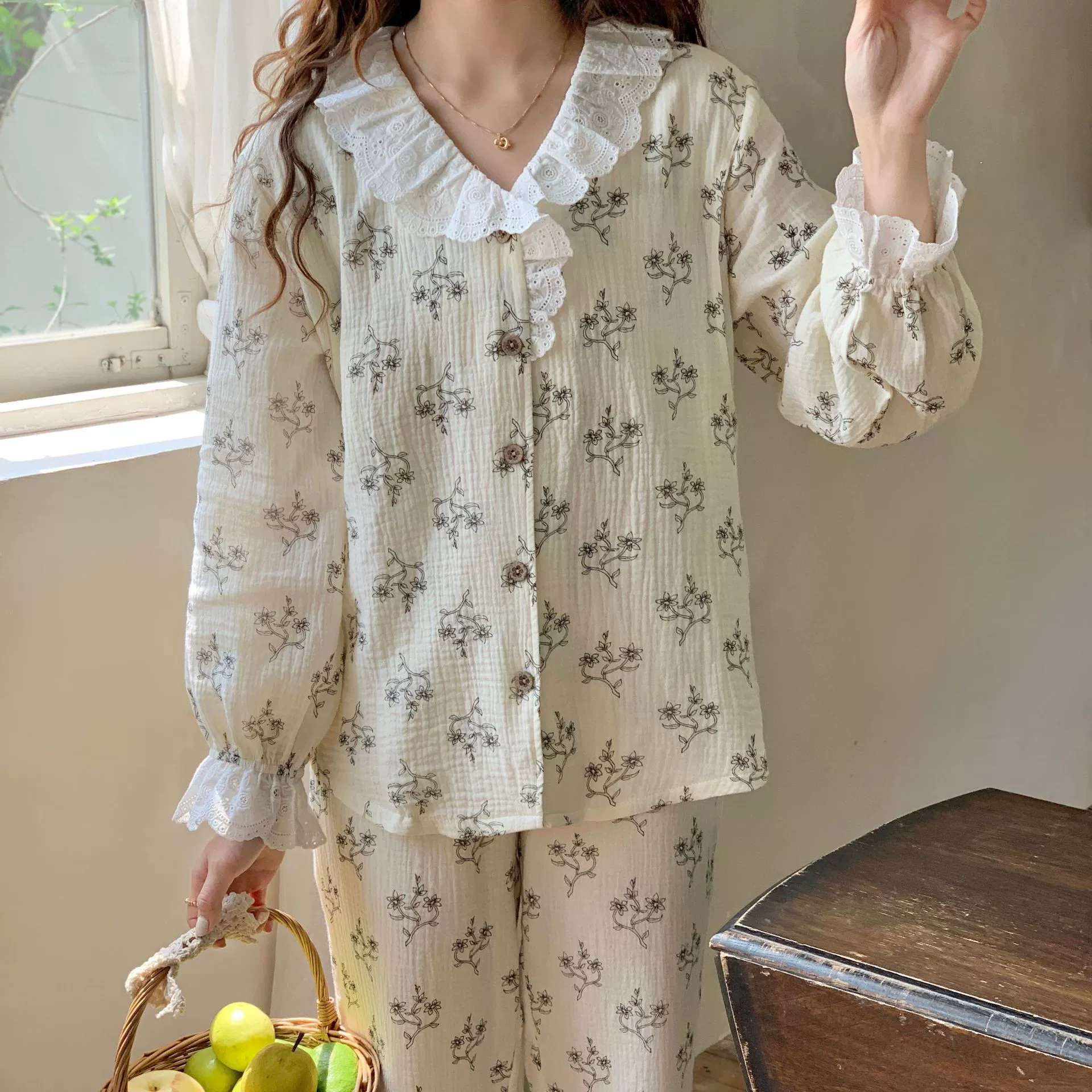 [6351] Поломка Летняя тонкая послеродовая хлопчатобумажная марля впитывает пот беременные женщины кормящие пижамы материнства домашняя одежда