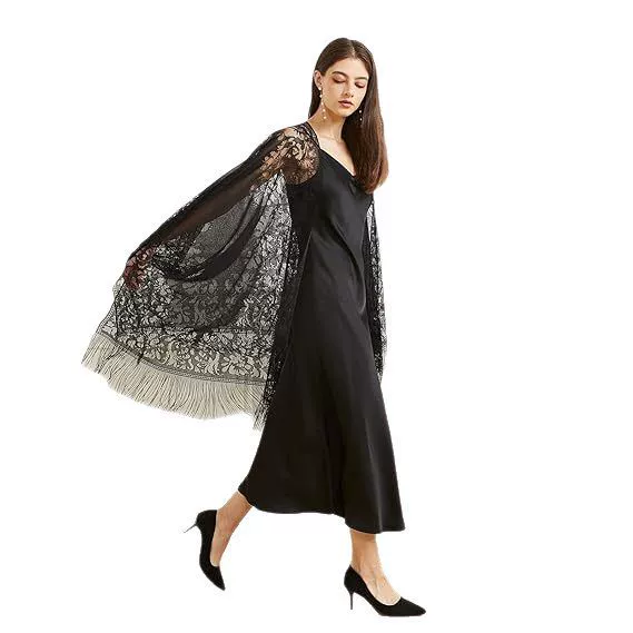 Summer transparent nail sequins, long pleated skirt, french style, with embroidery, high waist