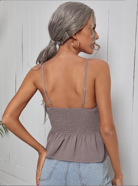 V-Neck Slim Backless Ruffled Camisole NSGXY98569