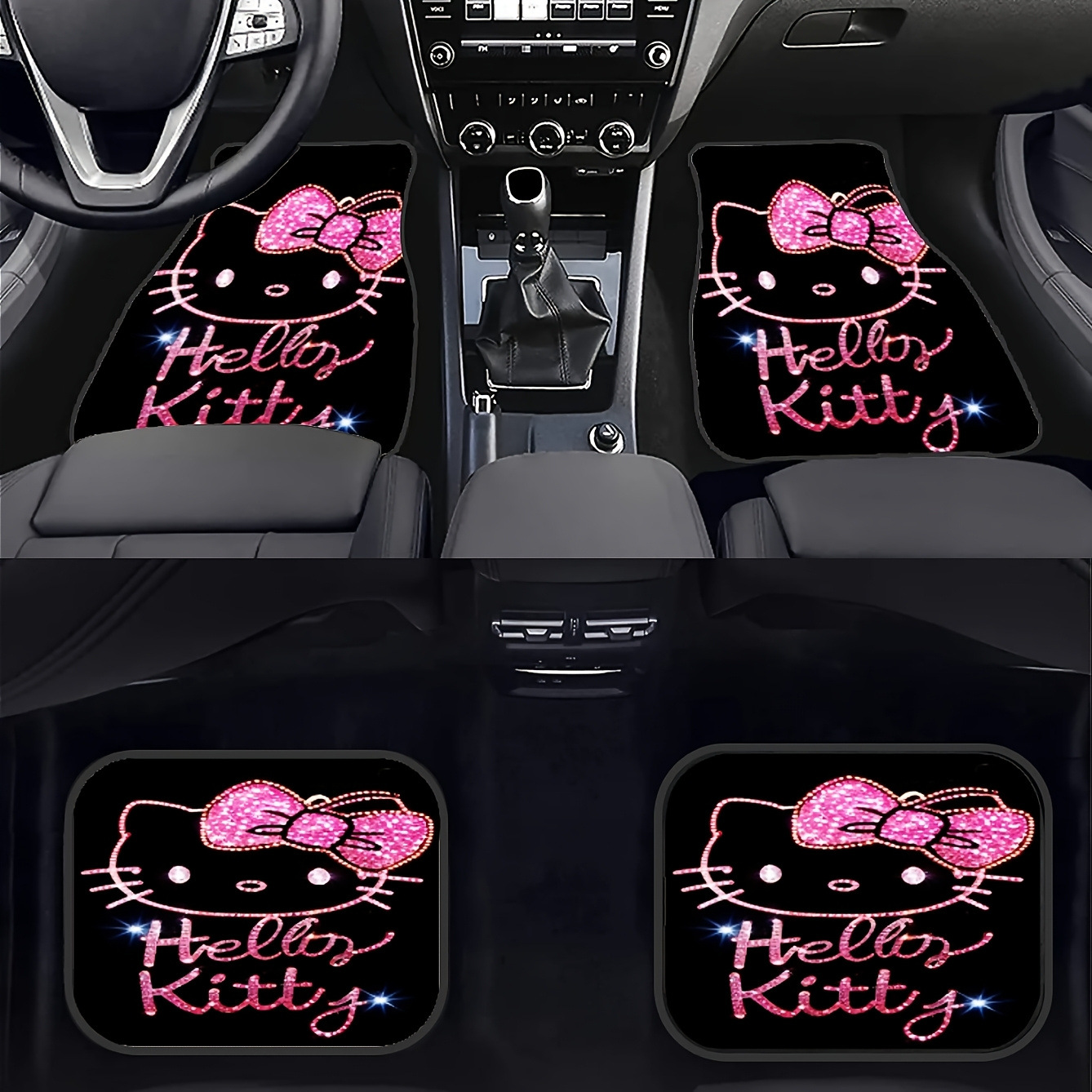 Cute Mickey Mouse Car Floor Mats, Four-Piece Set, Easy to Maintain, Universal for All Seasons, Cartoon Hello Kitty Floor Mats, Cross-Border
