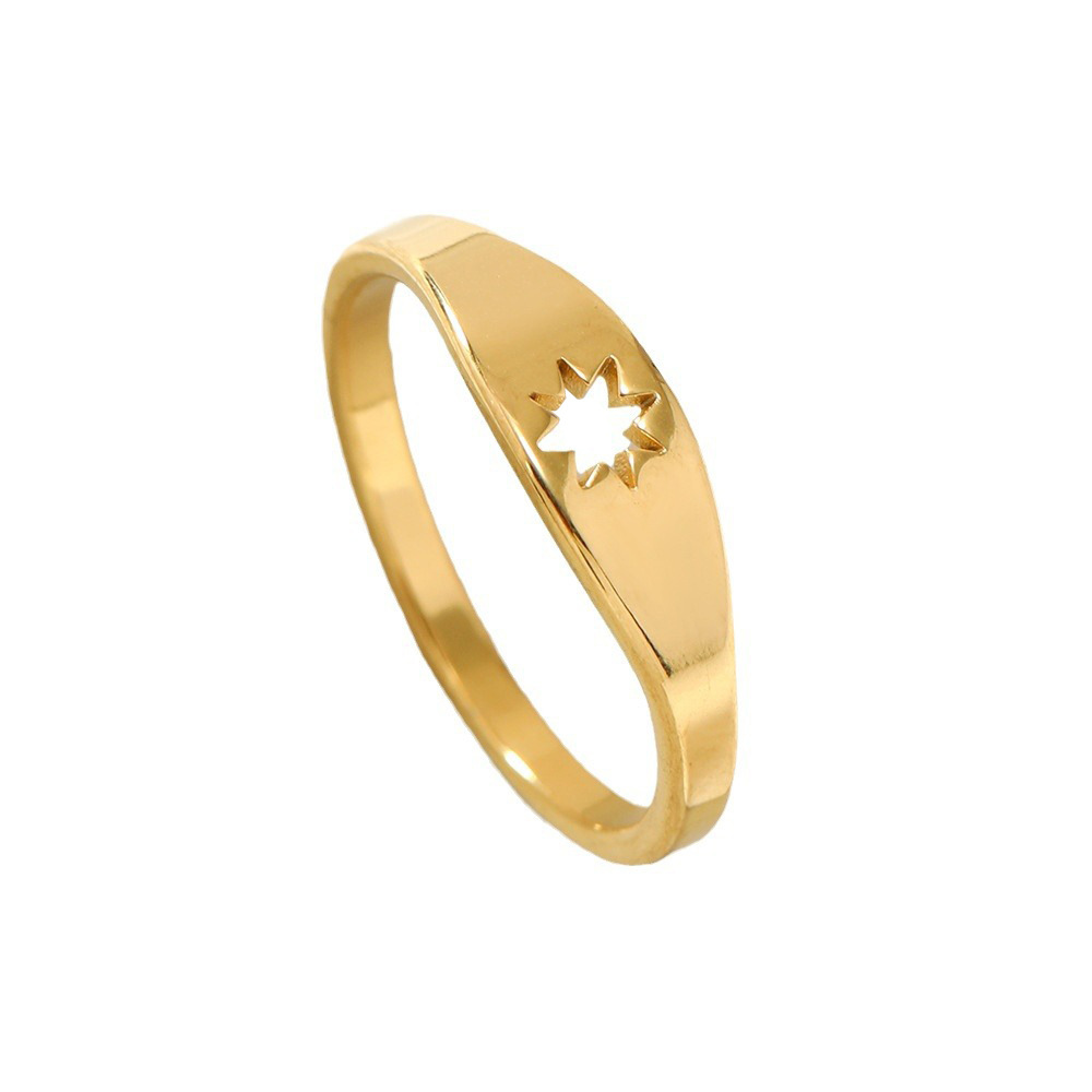 Europa y América nueva moda simple anillo no-desvanecimiento creativo corte hueco estrella de seis puntas de acero inoxidable anillo joyería fábrica image 7