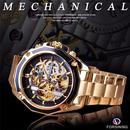 forsining waterproof mechanical watch men's fashion casual steel belt hollow automatic mechanical watch