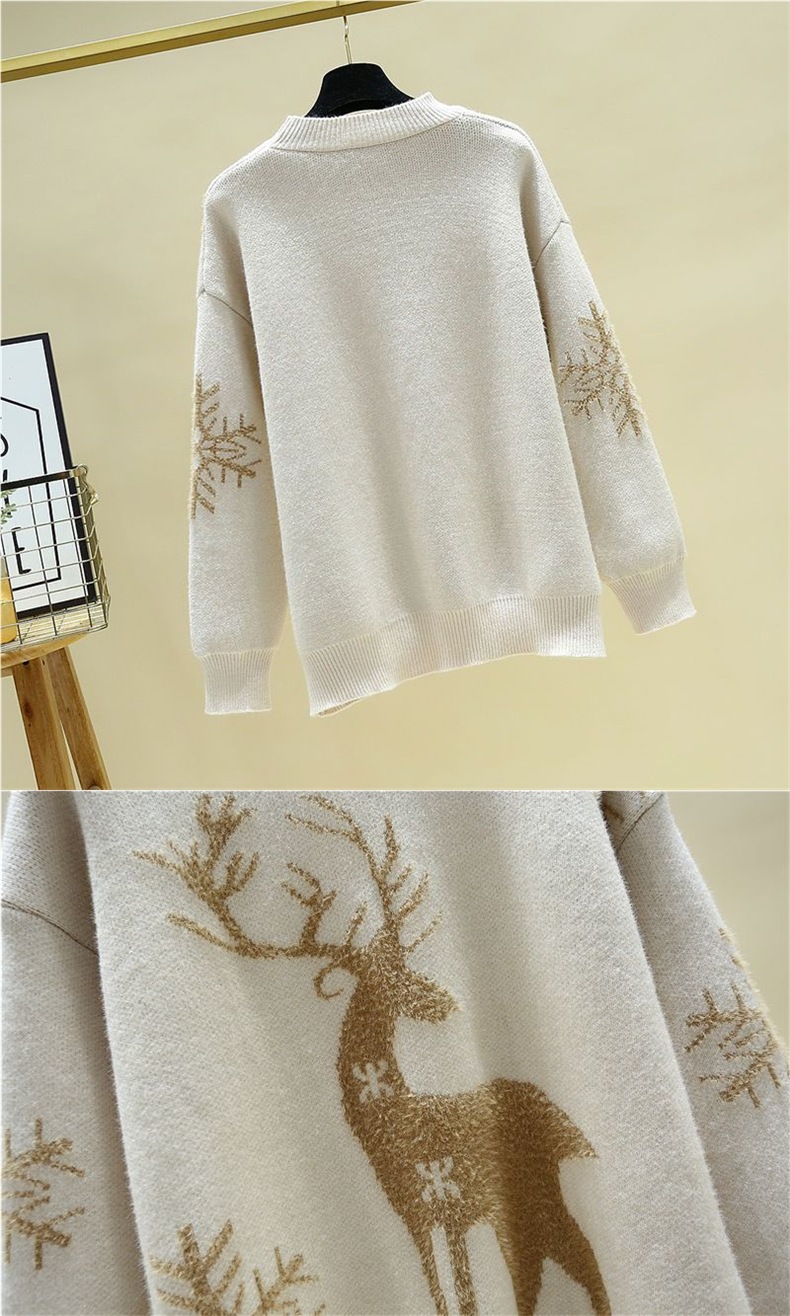 Damen Weihnachts Pullover Mit Rentier Motiv Und Stoffhose Set_voghion.com