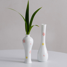 读途手绘中式复古白色陶瓷装饰花瓶禅意家居客厅桌面摆件小花器