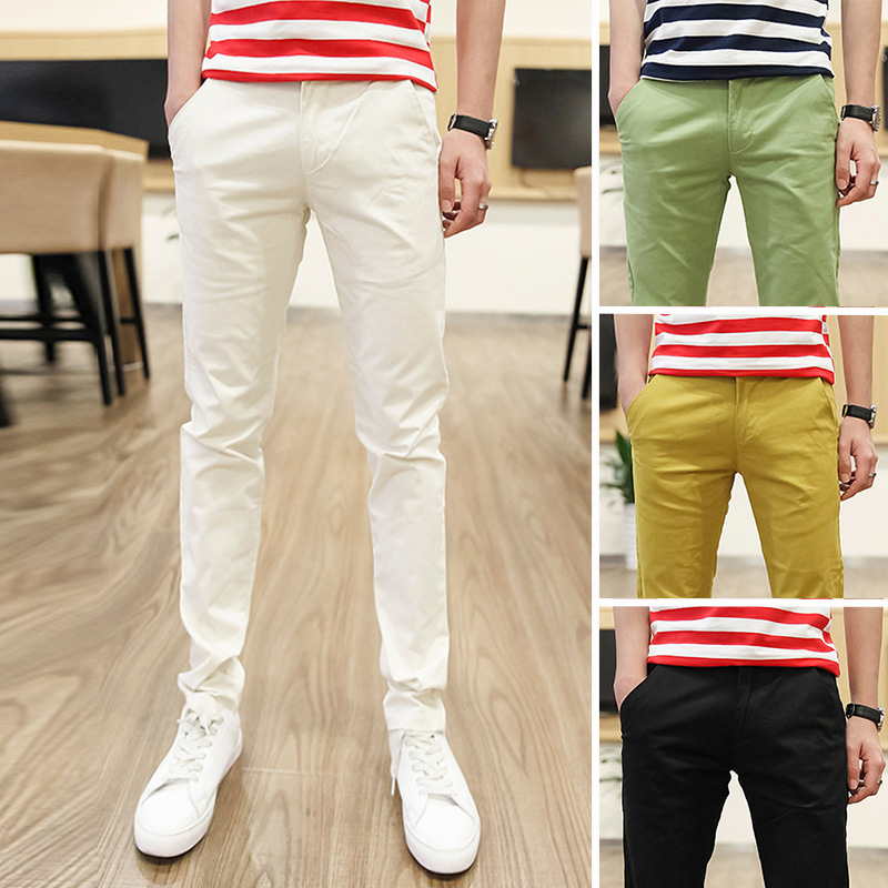 Summer Men's Casual Long Pants Slim Fit Tapered Pure Cotton Men's Pants 2025 New Straight White Suit Pants