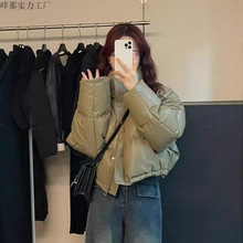 免洗皮革羽绒棉衣女装精品新短款冬季加厚立领小个子面包服袄棉衣