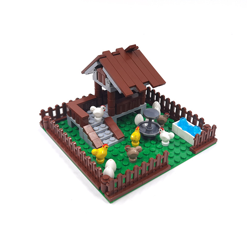 MOC ovejas granja nido de pollo Panda ganado cobertizo pequeña partícula granja bloques de construcción escena neutral empalme juguetes de montaje