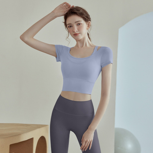 Sports Tank Top for Women with Bra Cup, Shockproof, Quick-Drying, Running, Sexy Fitness, Pilates Training Top, Autumn