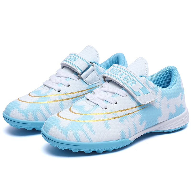 Nuevos zapatos de fútbol TF para niños, niños y niñas, zapatos deportivos antideslizantes para estudiantes de primaria y secundaria, zapatos de fútbol con velcro