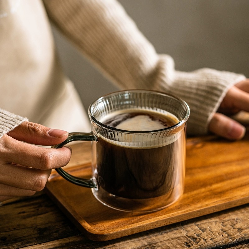 Taza de café de vidrio de doble capa resistente al calor, ideal para té o bebidas calientes, diseño con asa