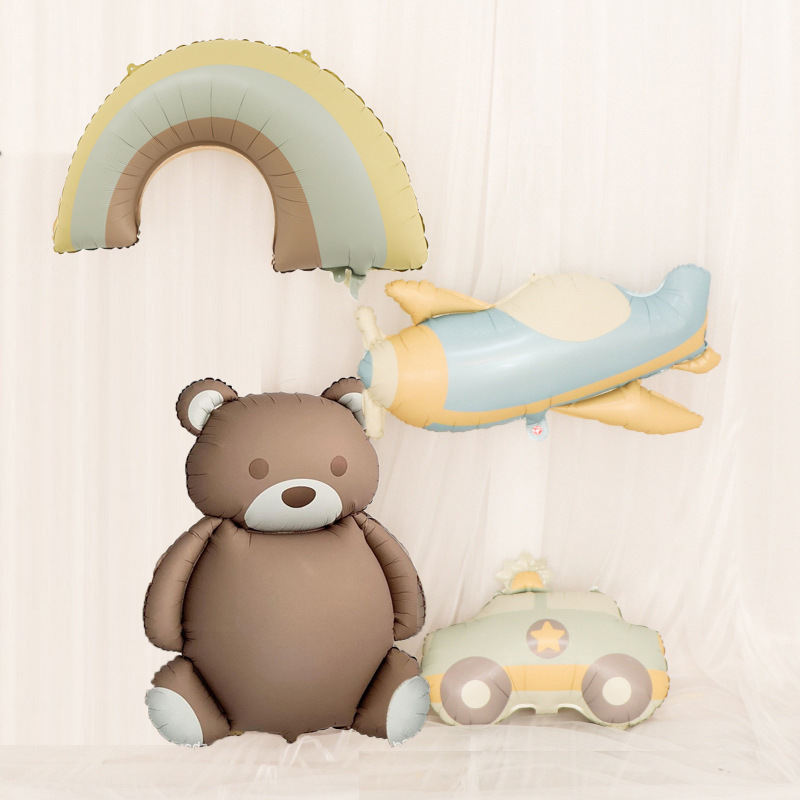 Korean retro matte frosted bear airplane car aluminum film balloon Xiaohongshu ins decorative photo balloon