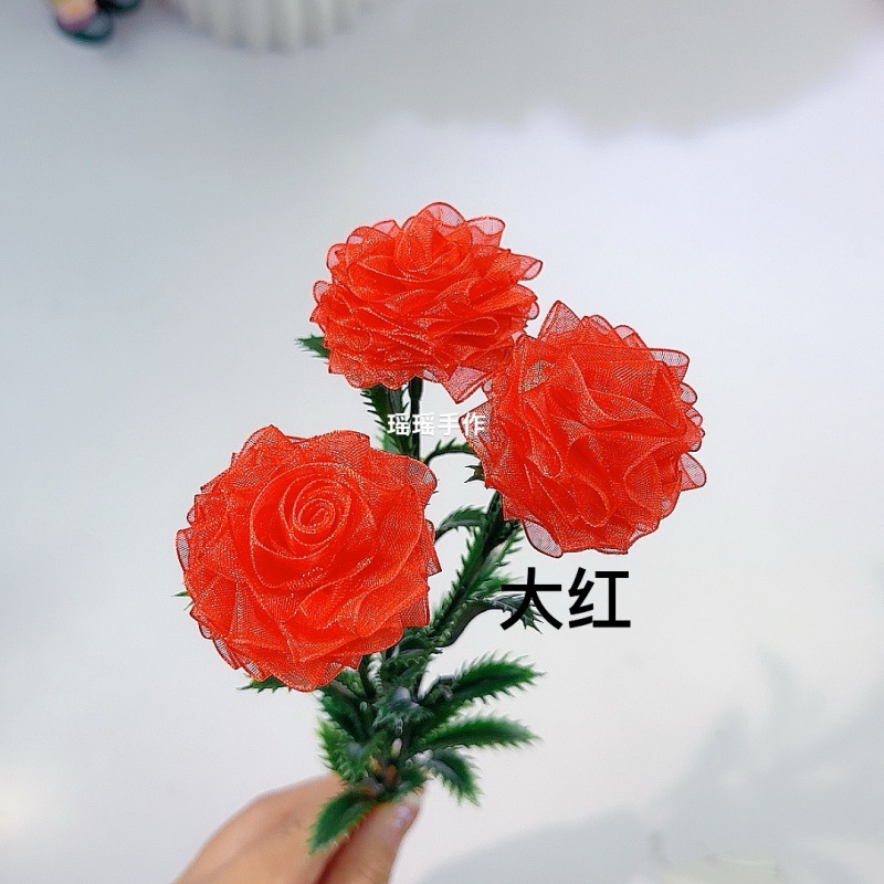 4cmカラースノーガーゼリボン付きシングルハサミ2本、マルチヘッドローズ（麻縄折り紙花瓶付き）|undefined