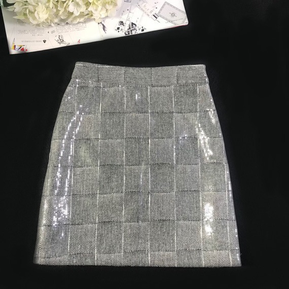 ChicShe European Heavy Industry Plaid A-Line Women's Elegant Short Gray Sequin Skirt_ecoleips.com