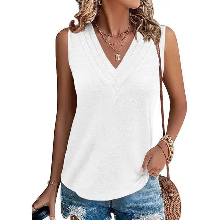 Women's V-Neck Vest Top, Formal Casual Summer Wear, Loose-Fitting Sleeveless Shirt, Comfortable Women's Clothing
