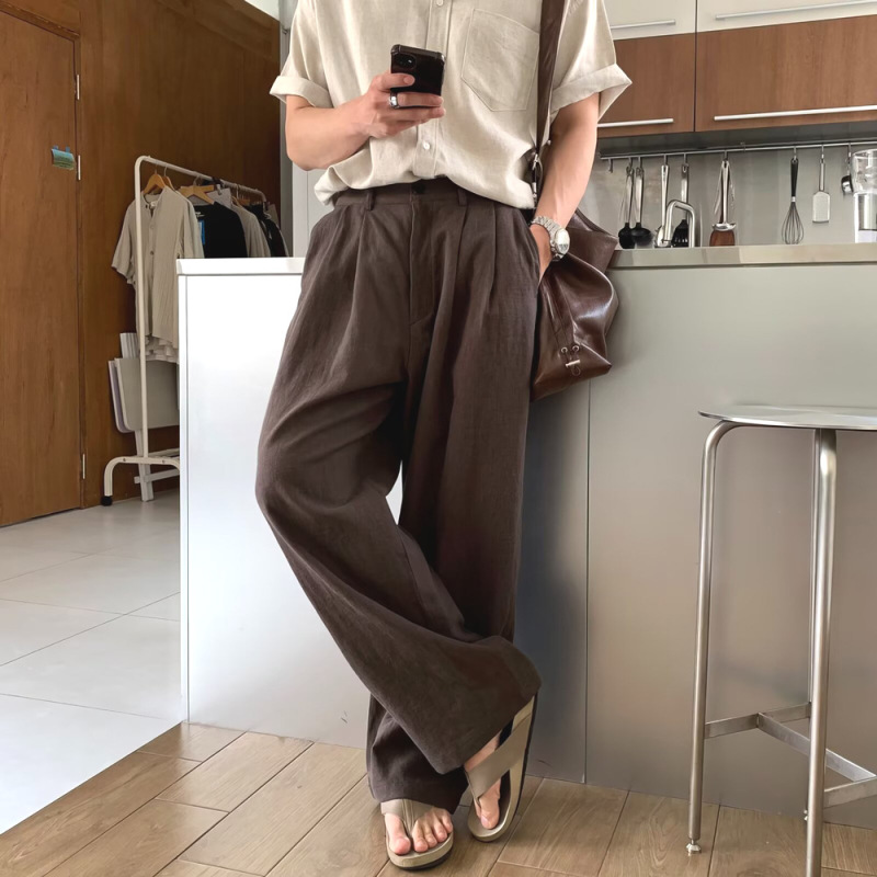 レイジースタイルの男性用コットンとリネンのワークパンツ、リラックスしたルーズストレート日焼け止めパンツ、リネン通気性のあるカジュアルスーツパンツ|undefined