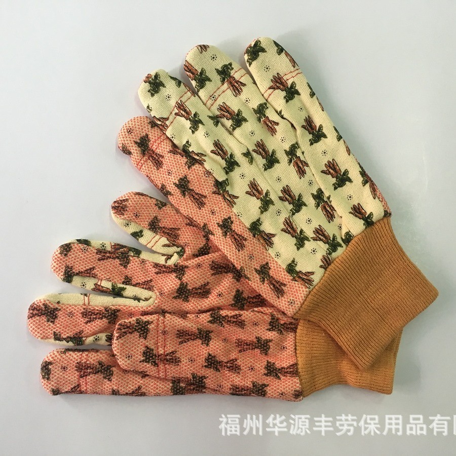 针织印花细珠罗口花园手套