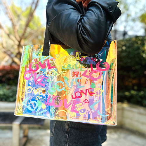 Cross-border Raider Shooter Messenger Bag with Glitter Swimming Fitness Bag PVC Transparent Jelly Bag Shoulder Backpack Beach Waterproof Bag Custom