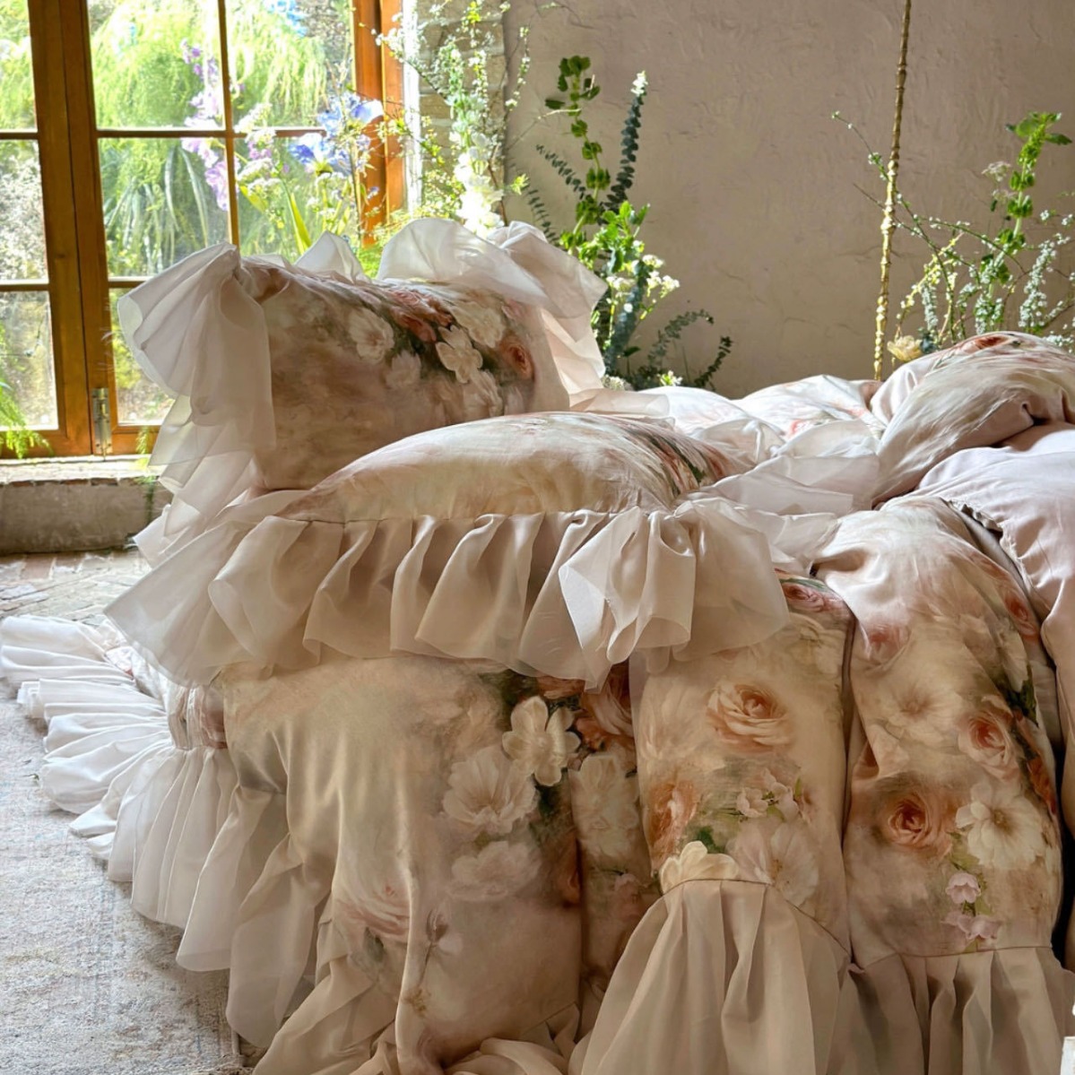 Nordic French Vintage Boho French-style Romantic Floral Lyocell Cotton Four-piece Set, Spring-summer Cool Vintage-style Printed Silky Duvet Cover_voghion.com