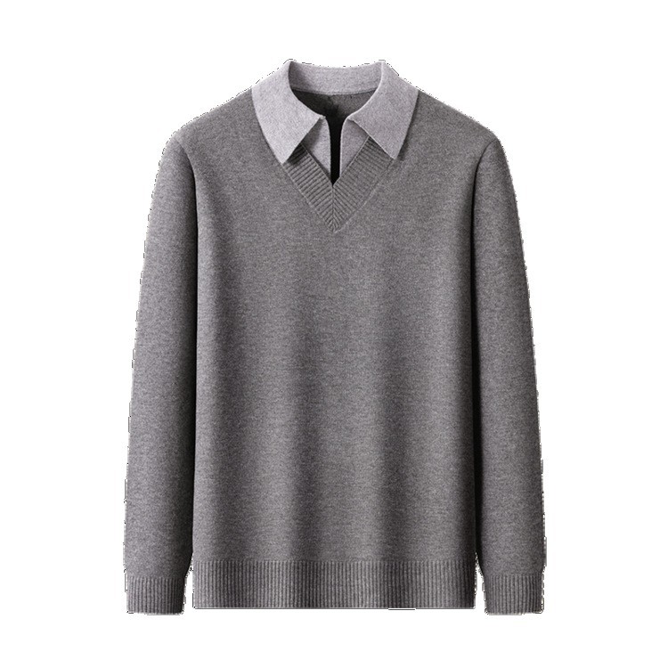 Falsa de dos camisas de cuello de camisa de punto de hombre otoño y invierno nuevos productos de mediana edad negocios ocio suéter suelto chaqueta coreana