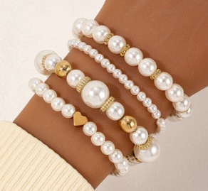 S467-골드 4피스 모조 진주 팔찌 세트#SZ1362용