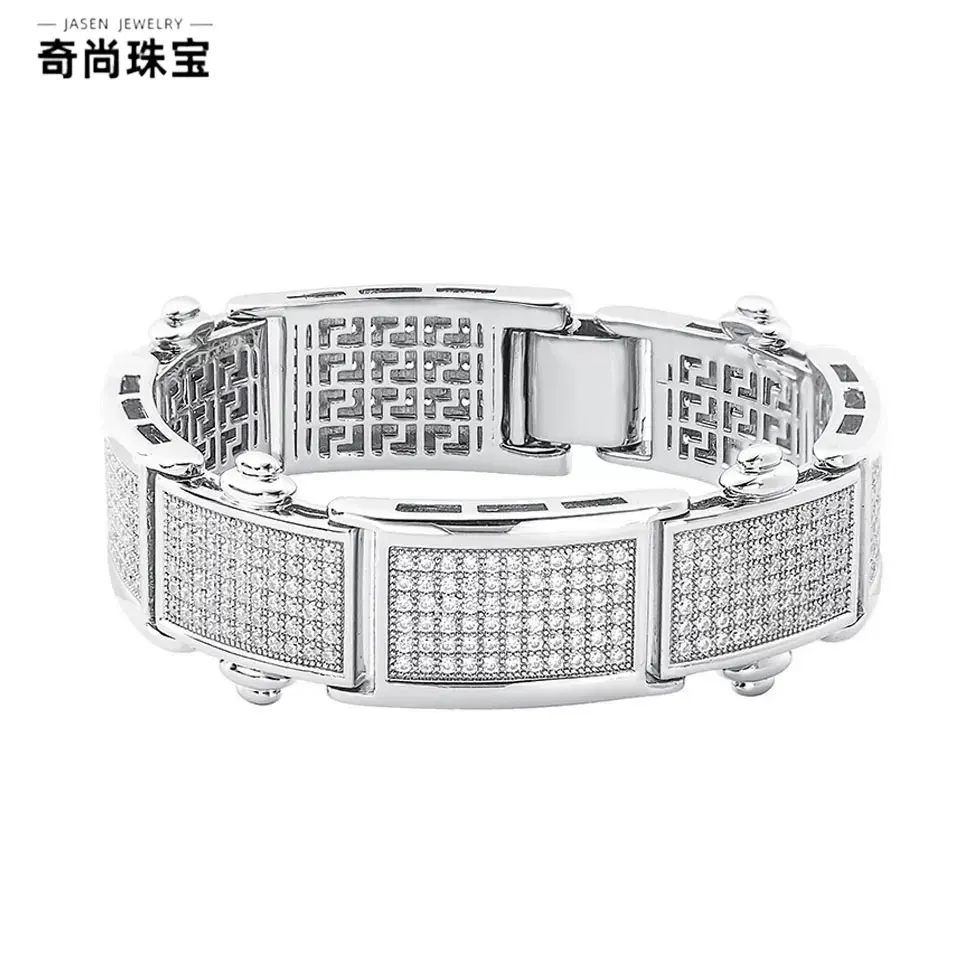 欧美2024满钻嘻哈古巴手链男女士手表扣手镯镀金时尚个性首饰饰品