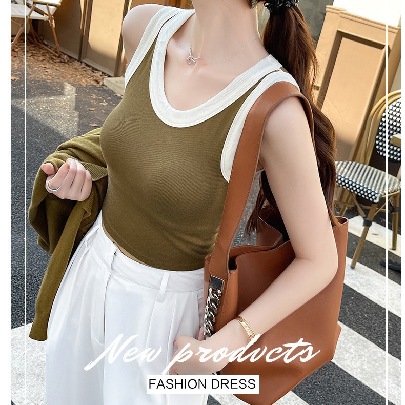 2023 nuevo estilo coreano contraste de color integrado belleza espalda Mujer retro picante chica fija Copa desgaste exterior chaleco a juego con almohadilla en el pecho