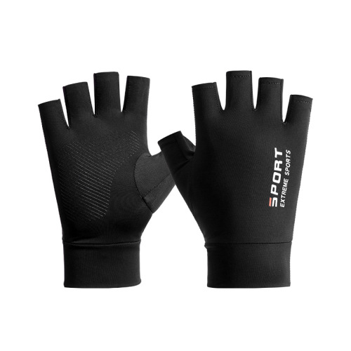 Summer men's fingerless thin ice silk driving leakage two-finger lure fishing half-finger riding take-out rider sun protection gloves