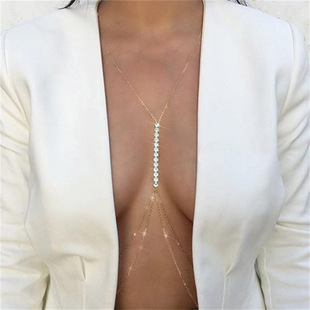 Amazon Fashion Sexy Bikini Single Row Rhinestone Body Chain Chest Chain Body Chain Women's Accessories