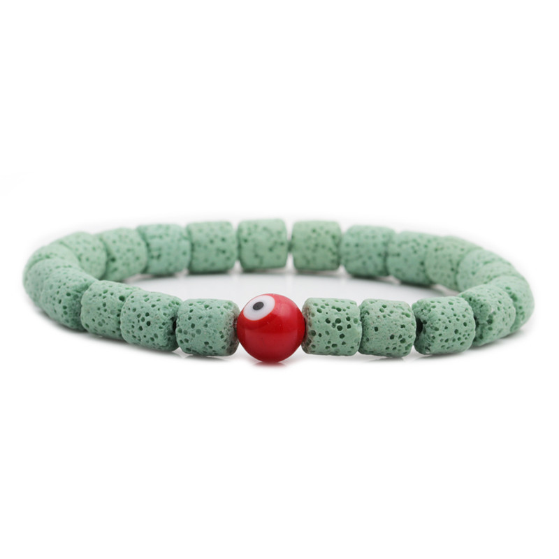 19g Weight No Inlaid Inlay Material Bracelets Classification Housewarming, Anniversary, Business, Wedding, Travel, Birthday, Festival Occasion Devil'S Eye Pattern Unisex Gender Fashion Style Dark Blue, White, Red, Green, Blue, Black Color Volcanic Stone Bracelet 9