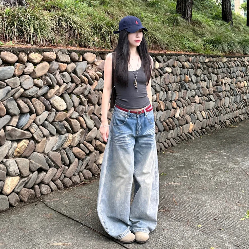 Light Blue Loose Wide-Leg Jeans for Women, Summer Low-Waist 2026 New Style, Slimming Wide-Leg Pants for Women