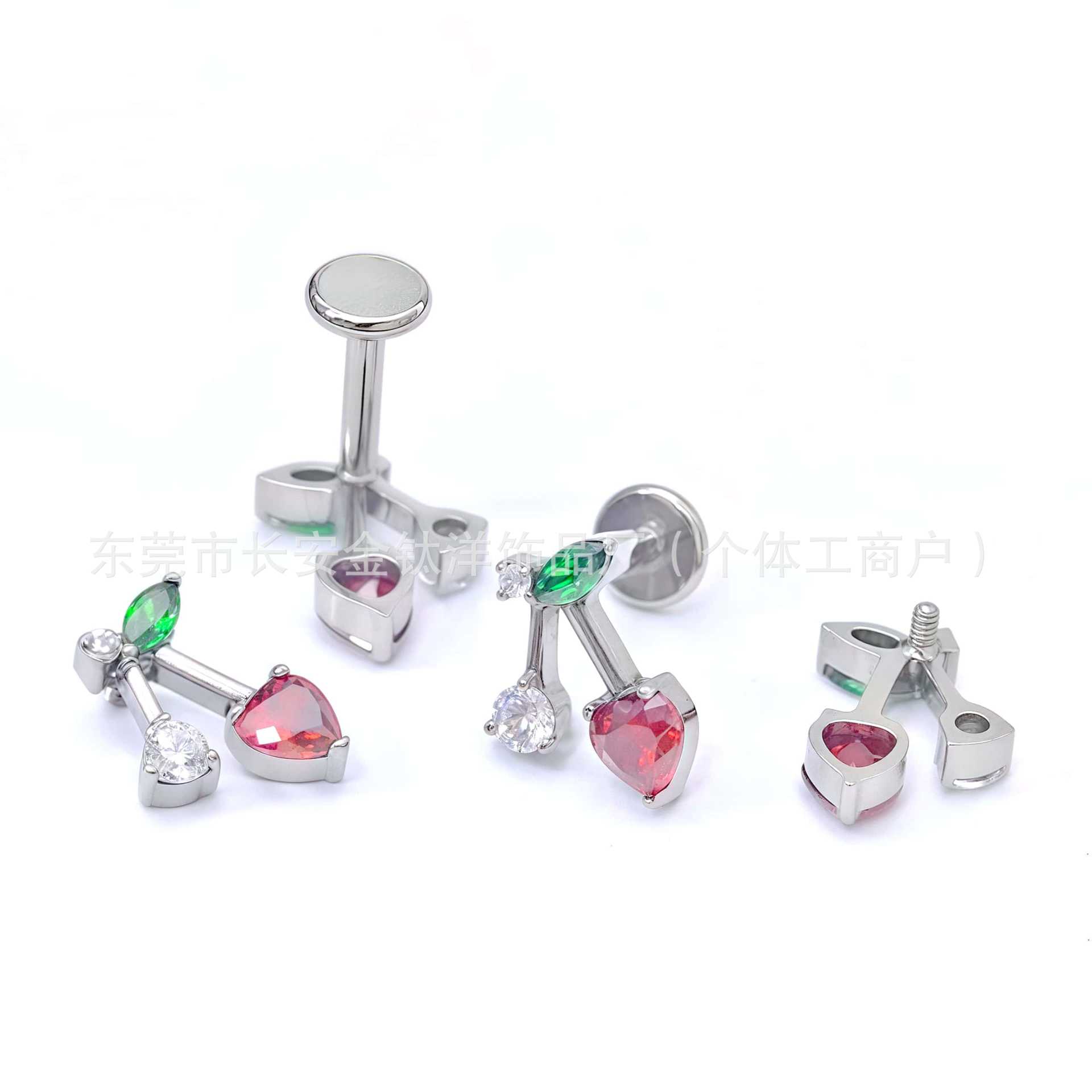 F136 Titanium Cute Cherry Heart Zircon Lip Labret Stud Piercing Jewelry detail image 7