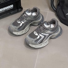 黑色松糕底2025厚底老爹鞋女休闲鞋网面早秋底小怪兽欧货新款