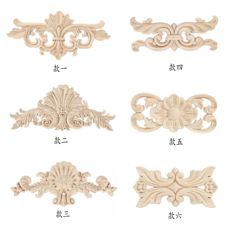 Dongyang wood carving European style applique rubber wood long flower piece furniture decoration accessories wholesale and retail