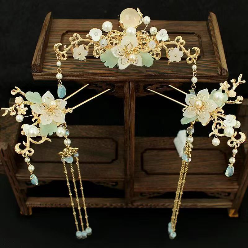 Ancient Han Dynasty Women's Ancient Headwear, Step Rocking Tassel Hairpin, Full Set of Adult Fairy-Style Ancient Style Hair Accessories Set Ancient Han Dynasty Women's Ancient Headwear, Step Rocking Tassel Hairpin, Full Set of Adult Fairy-Style Ancient Style Hair Accessories Set