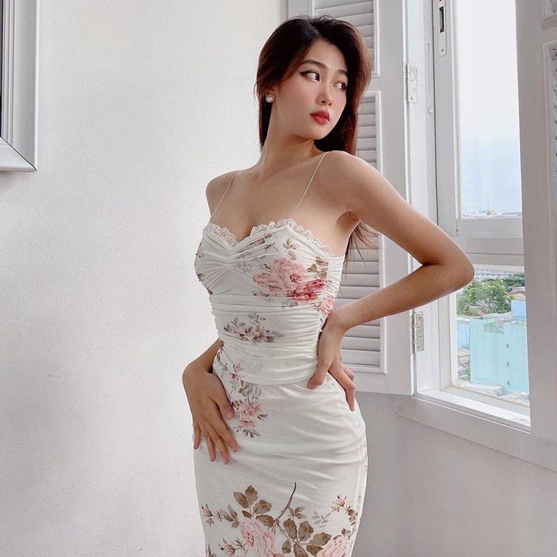 YJ23300 European And American Pure Desire Sexy Korean Style Mesh Print Backless Tight Strap Bodycon Long Dress For Women_ecoleips.com