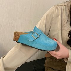 5cm厚い底の高い半スリッパの女性は2025夏の新しいファッションの靴の青いボケン靴を履いています。