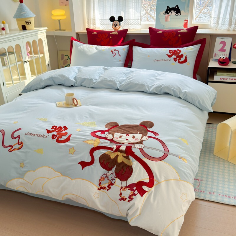 Hengyuan Cartoon-Style All-Cotton Embroidered Four-Piece Set, Skin-Friendly and Comfortable for Sleeping Naked, Twill Embroidered Anti-Wrinkle Duvet Cover, Bed Sheet, Fitted Sheet Hengyuan Cartoon-Style All-Cotton Embroidered Four-Piece Set, Skin-Friendly and Comfortable for Sleeping Naked, Twill Embroidered Anti-Wrinkle Duvet Cover, Bed Sheet, Fitted Sheet