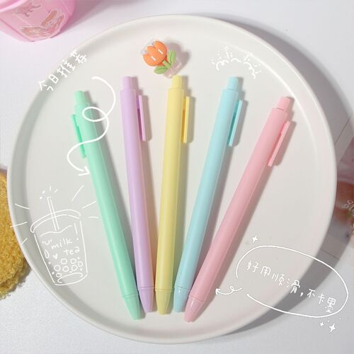 Korean Macaron Color Gel Pen 0.5 Bullet Click Creative Simple Black Writing Pen School Supplies