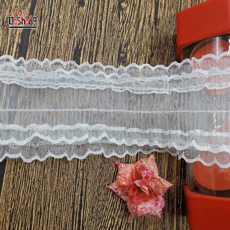 厂家直供新款网纱褶皱花边 蕾丝雪纺压折花边 连衣裙摆边服装辅料