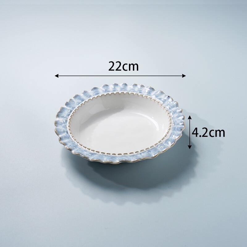 家庭用フレンチ食器セット、エンボススカートボウル、プレート、セラミック食器、スプラッシュインク、スモークグレーブルー食器|undefined
