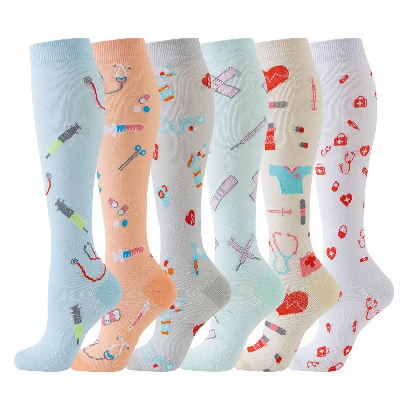 Juego de 6 pares de calcetines deportivos de compresión transfronterizos para fitness, calcetines largos de compresión para pantorrillas para hombres y mujeres, calcetines de compresión elásticos. image 8