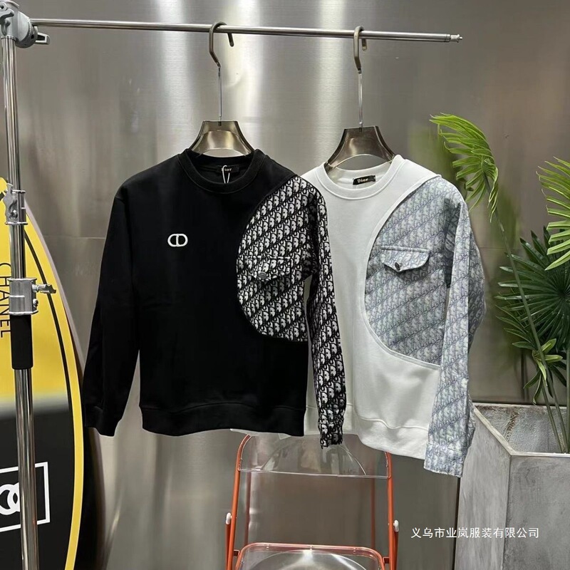Autumn new collection: stylish denim patchwork, lightweight and luxurious, versatile casual sweatshirt for men, exuding a touch of understated elegance