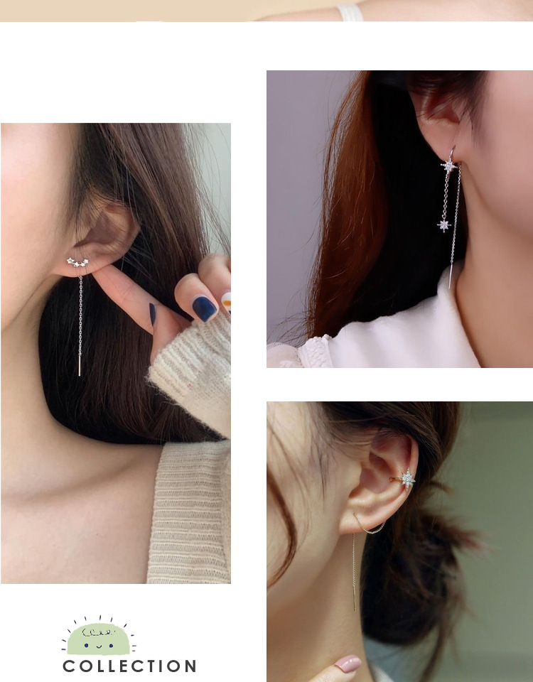 1 Pair Simple Style Star Heart Shape Sterling Silver Plating Ear Line display picture 4