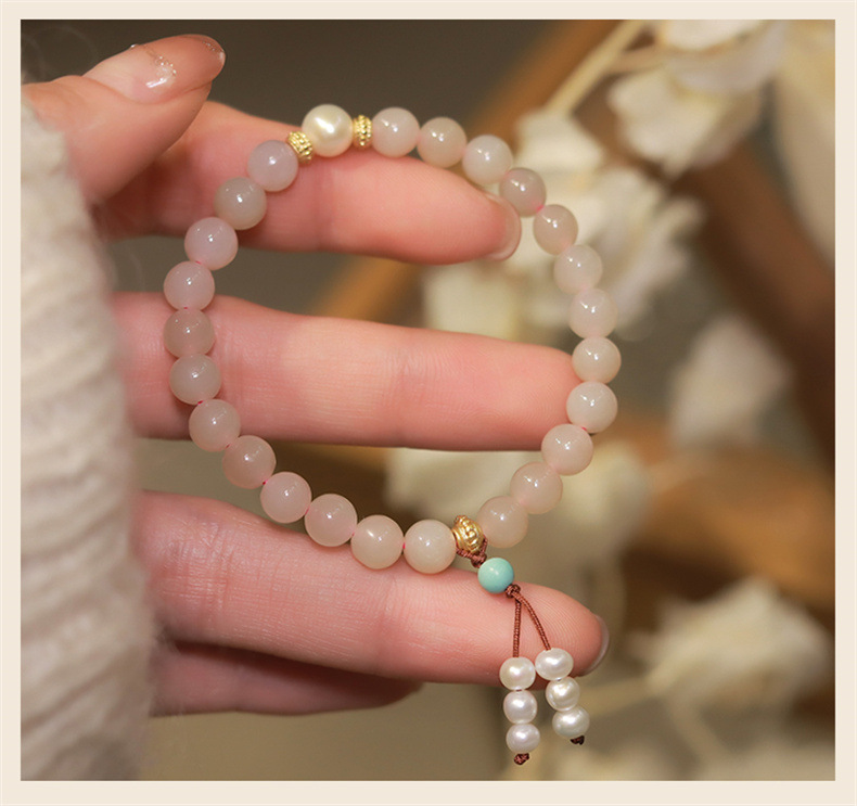 Rosa Armband Jade Luxus Edelsteine Jadeit Schmuck Für Frauen Elastische Seil Natürliche Strang Hand Schmuck Geschenk Frauen Großhandel – Detail 3