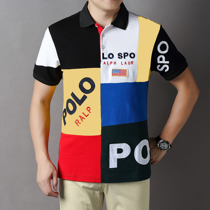 Source manufacturer wholesale short sleeved polo shirt cross-border British fashion seven color contrast color block pure cotton Paul trendy man