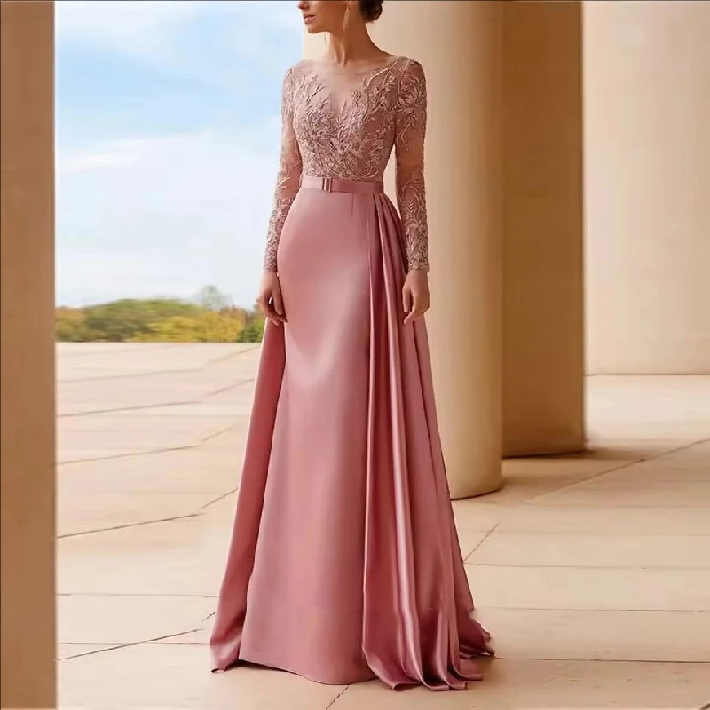 New Lace Long-Sleeve Evening Dress for Cross-Border Hosts, Slimming Long Gown for Birthday, High-End Ball Gown for AliExpress New Lace Long-Sleeve Evening Dress for Cross-Border Hosts, Slimming Long Gown for Birthday, High-End Ball Gown for AliExpress
