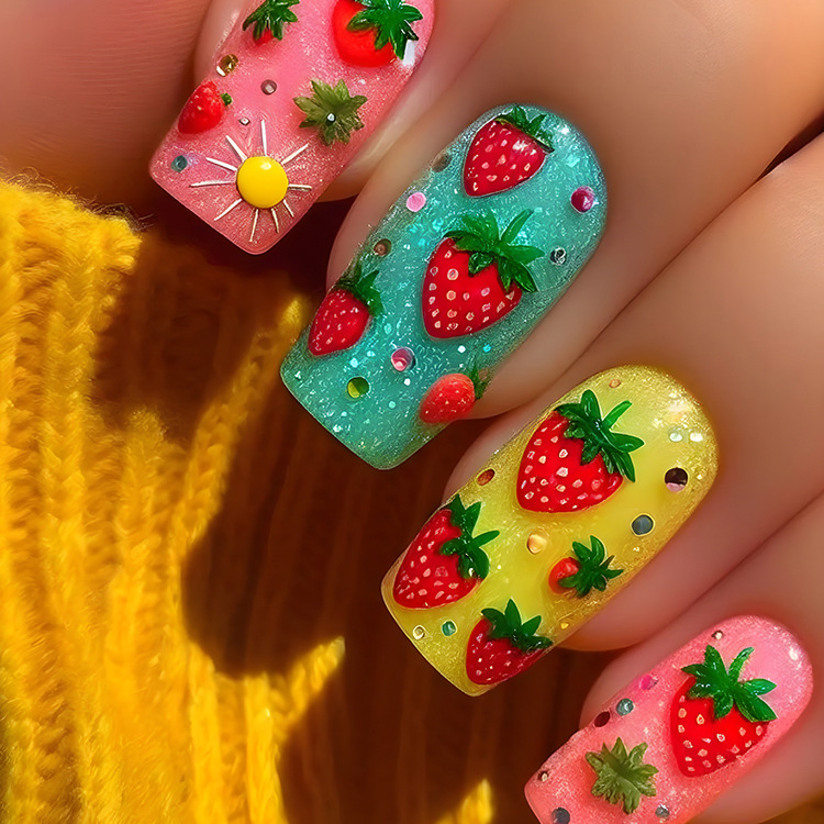 Comercio exterior dibujos de uñas europeas y estadounidenses parches de uñas dulces y frescos para vestir una sensación avanzada de arte de uñas al por mayor transfronterizo