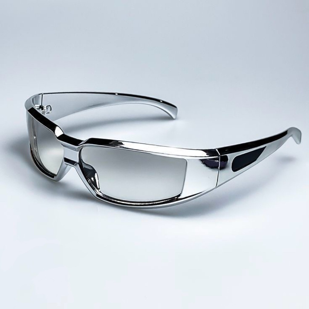 Future Bright Silver Sunglasses for Men, Trendy Outdoor Sports Cycling Glasses, Tech-Savvy European and American Style Uv Protection Sunglasses