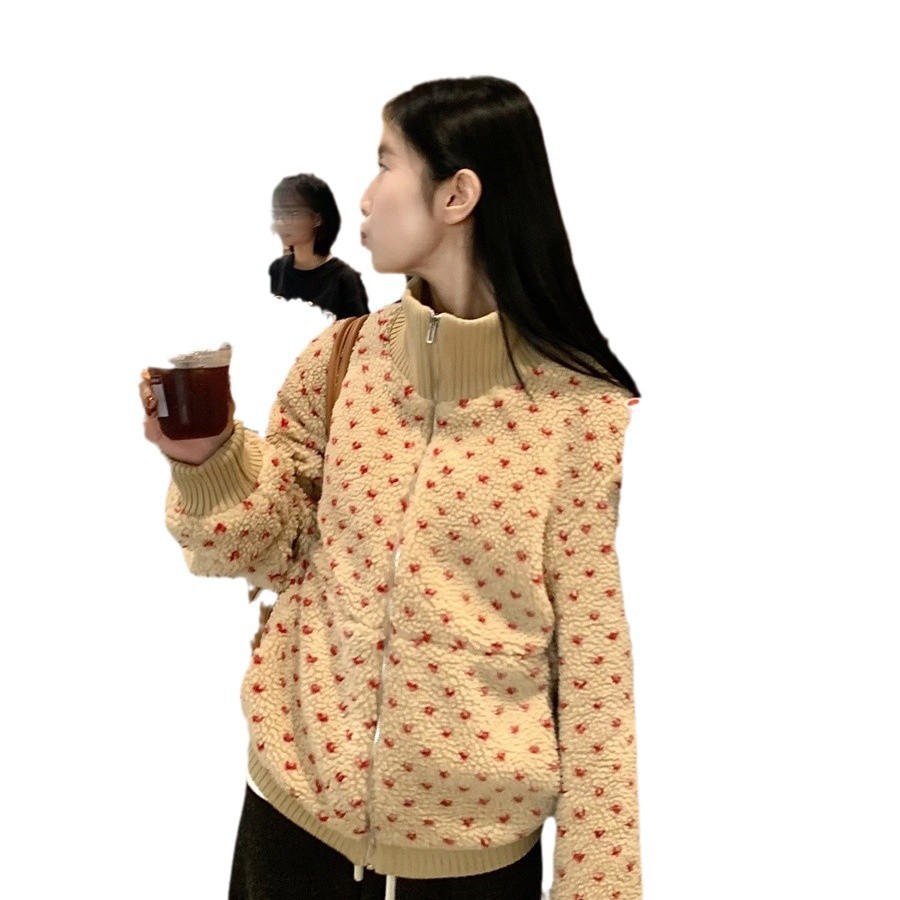 DIGM 가을과 겨울 한국 스타일 게으른 달콤한 코시 스타일 수직 칼라 두꺼운 LAMBSWOOL 느슨한 모피 코트 여성 92070
