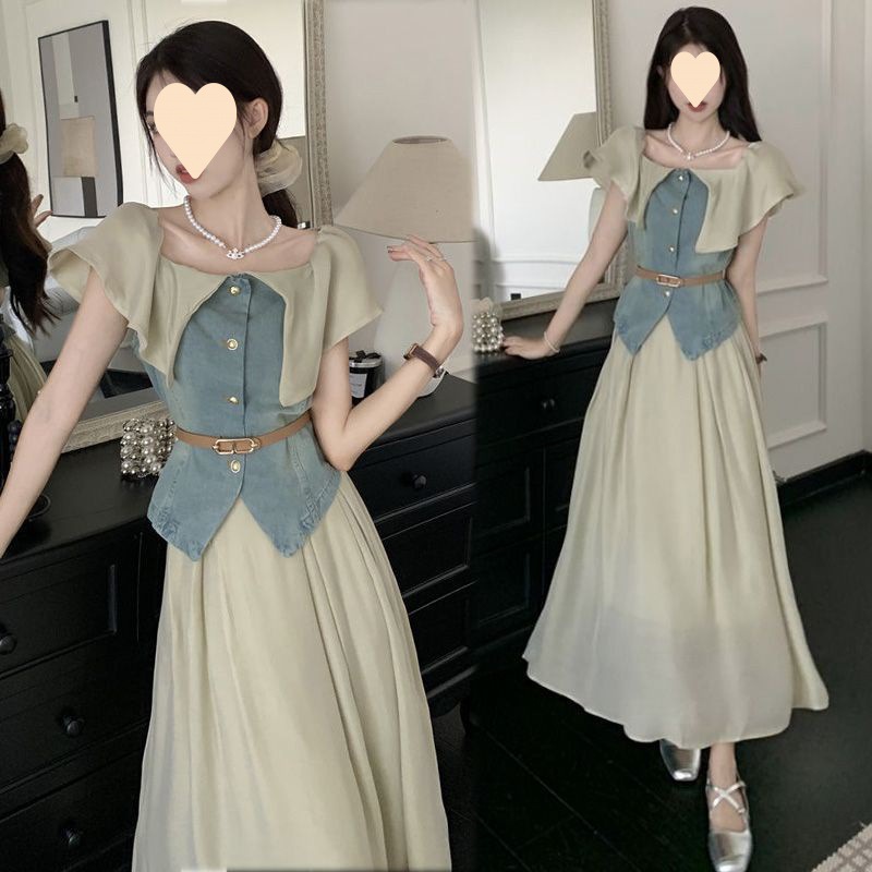 茶里茶气韩系穿搭一整套夏装复古高级感时尚两件套装裙减龄洋气质